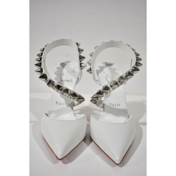 Christian Louboutin Spikita Pump 100 Bianco White Spike Strappy Sandal Heel 38 - Picture 3 of 8